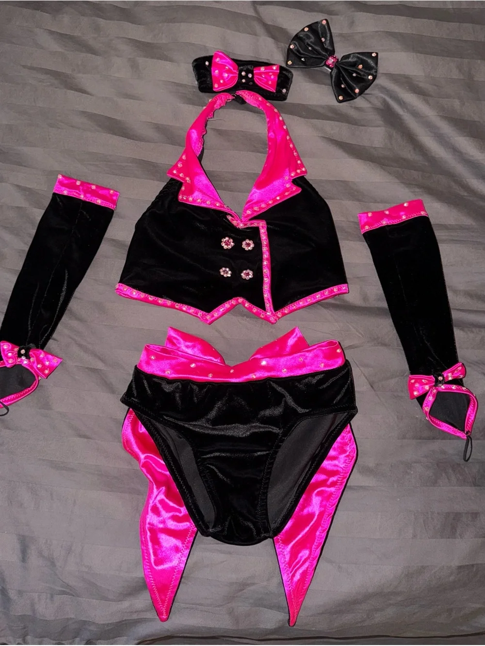 Girls Black and Hot Pink Dance Costume Set with Bows